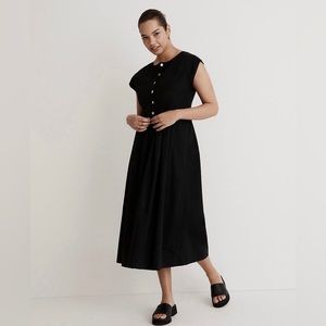 NWT Madewell Poplin Button-Front Midi Dress, black, size S, NK440